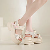 Silver Chunky Platform Sandals for Women Summer Wedge Heels Sport Sandals Woman Comfortable Thick Bottom Casual Sandles Female