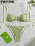 U Neck Wrinkled Crinkled Bikini Women Swimwear Female Swimsuit Two-Pieces Bikini Set High Cut Bather Bathing Suit Swim V5708B