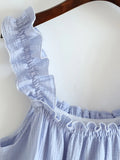 Women’s Cotton Gauze Ruffle Nightgown, Sleeveless Frill Strap Home Sleepwear, Soft Breathable Casual Night Dress for Summer