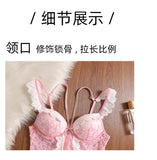 MOYISU Rhinestone Lace Corset Bra Set Pink Halter Bustier Slim-Fit Waist Trainer Sexy Lingerie for Women Party Wedding Outerwear