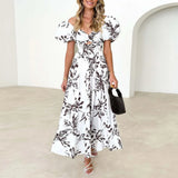 Sexy Dresses For Women Summer Trendy Boho Floral Printed Short Sleeve Vestido Seductive Off Shoulder Knee Length Dress For Woman