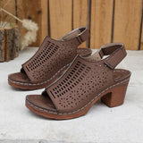 Retro Hollow Out Thick Heeled Sandals for Woman Summer Lightweight High Heels Sandals Women Plus Size Outdoor Platform Sandles