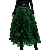 Women Summer Maxi Skirt Retro A-Line Large Hem Skirt Solid Color 3D Dot Decor High Waist Long Skirt