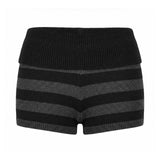 Summer Women's Trendy Shorts Foldover Waistband Striped Knit Shorts Beach Casual Streetwear