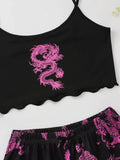 Summer Pajamas Set for Women Nightwear Sexy Dragon Printed Vest Halter Top Shorts Suit Homewear Sleepwear Loungewear