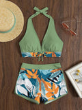 Halter Bikinis 2026 Women Printed Swimsuit Shorts High Waist Swimwear Female Bathers Swimming Bathing Suit Summer Beachwear