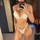 Ruffled Firlled Halter Bikini Women Swimwear Female Swimsuit Three-Pieces Bikini Set With Shorts Bather Bathing Suit Swim V5673
