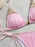 Sexy Blue Knitted Patchwork Bikini Set Women Halter Push Up Bra Bandage Thong Swimsuit Summer Bathing Suit Pool Swimwear 2026