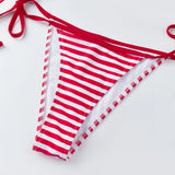 2026 New Womens Stripe Bikini Sets Halter Bra Tops with Tie-up Thong 2 Pcs Set Swimsuits Stylish Sexy Beach Pool Bathing Suit