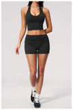 2PCS Yoga Set Women V-neck Cross Neck Shock-absorbing Sports Vest Workout Pleate Flip High Waist Shorts Gym Runing Fitness Suits