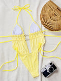 DEKA Yellow String Bikinis Halter Triangle Micro Bikini Set Thong Ruffled Ruched Sexy Swimsuit Women 2025 Swimwear Bather De Muj