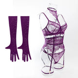 Toucheart Sexy Lingerie Suit for Women Lace Patchwork Halter Bra Set Solid Color Sexy Mesh See-through Garters Underwear Set New