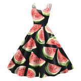 Retro Rockability Party Prom Dresses For Women Vintage Fashion Fruit Print Sleeveless A Line Dress Elegant Summer Evening Dress