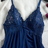 Sexy Sleepwear For Sleeping Night Dress Women Lingеrie Sets Deep V Slip Nightgowns And Panties Lace Ruffle Trim Underwear Pajama
