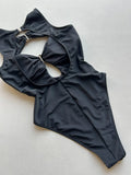 2026 New Summer Women Sexy Hollow Out One-piece Suit Swimwear Bodysuit Ring Decor Swimsuit High Waist Push Up Monokini Beachwear