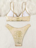Golden Glitter Sparkling High Cut Bikini Female Swimsuit Women Swimwear Two Pieces Bikini Set Bather Bathing Suit Swim Lady