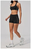 Quick Drying Shaved Tight Yoga Suit for Women Color Contrast Slim Sports Bra High Waist Shorts Running Fitness Suits Tracksuit