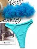 2025 New Sexy 3D Flower Mesh Ruffled Swimsuit High Waist bikini Women Bandeau Swimwear Female Two Pieces Bikini set Bathing Suit