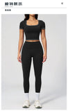 2PC Color Contrast Yoga Suit Women Short Sleeve Square Collar Slim Sports Top Fitness Suits Outdoor Exercise Leggings Tracksuit