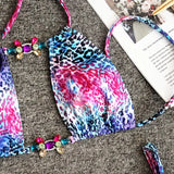 Halter Leopard Diamond Bikini Women Bandeau Swimsuit Female Swimwear Two Pieces Bikini Set Hollow Out Bather Bathing Suit Swim