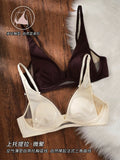 French Triangle Bra Rabbit Ear Cup, Deep V Wireless Bralette for Small Bust, No Gap Sexy Lingerie Set, Breathable Summer Thin