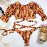 Sexy Two Piece Swimsuit Swimwear Women Short Sleeve Leopard Print Bikinis Set Bathing Suit Beachwear 2026 Maillot De Bain Femme