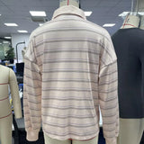 Pink Striped Print Spring Fall T-shirts for Women Casual Short Sleeve Lapel Basic Tops for Outdoor Travel Street