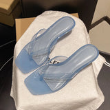 2026 Summer Jelly Shoes Women Fashion Sandals Low Heel Square Toe Girls Street Flip Flops Transparent Color Female Slippers