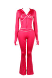 2026 New Women Ins Fashion Solid Color Sexy Straight Shoulder Contrast Stitch Long Sleeve 2 Piece Outfit