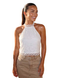 Women's Open Back Lace Tops Sleeveless Halter Slim Fit Tank Tops Summer Retro Sleeveless Vest Shirts