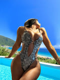 2026 Summer Women's Leopard Print Swimsuit Sexy Hollow Out Backless Swimwear One-piece Suit Female Chain-link Bikini Bodysuit