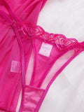 Hot Pink Scalloped Lace Mesh Babydoll Lingerie Set Underwire Nightgown With Matching Thong Women Sleepwear ZA825181