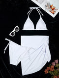 3 Pieces Triangle Halter String Bikini 2026 Solid Swimwear Female Sexy Swimsuit Women Bathers Bathing Swimming Swim Suit