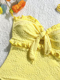 S - XL Floral Print Strapless Ruffled Frill Female Swimwear One Piece Swimsuit Women Monokini Bow Knotted Bathing Suit Swim Lady