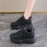 White Platform Women's Sneakers 2025 Autumn Lace-Up Thick Bottom Sports Shoes Woman Pu Leather Breathable Walking Shoes Female
