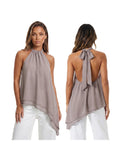 Women's Summer Solid Color/Dot Print Halter Tops Stylish Layered Asymmetrical Handkerchief HemSleeveless Vest