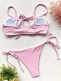 sexy solid ribbed bow tie bikinis sets two pieces hollow thong swimsuit bathing suit swimwear biquini bakini tankini