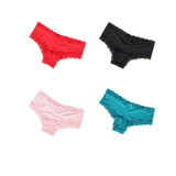 4Pcs/Set Women's Swim Fabric Lace Briefs Seamless Mid Waist Panties Solid No Show Underwear Cotton Gusset Plus Size 4XL