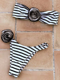 3D Flowers Striped Bikinis Strapless Bandeau Bikini 2025 Female Swimsuit Women Swimwear Two-pieces Bikini Set Bathing Suit Swim