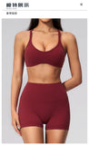 2 Piece Summer Yoga Sets for Women Hollow Back Cross Sports Bra Fitness Clothes Tight High Waist Shorts Running Workout Clothes
