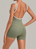 Color Blocking Brushed Yoga Jumpsuit Women Hollow Out Backless Tight Sport One Piece Suit Gym Running Exercise Fitness Bodysuits