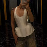Women's Fashion Casual Halter Neck Slim-Fit Cream White Halter Neck Corset Top With Hem Sleeveless Waist Blouse For Women TTLD