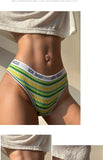 1PC Rainbow Striped Sports Seamless Underwear for Women Mid Waist Letter Belt Breathable Panties Soft Daily Cotton Briefs