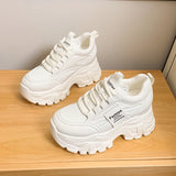Fashion Lace Up Chunky Sneakers for Women Comfort Breathable Platform Sports Shoes Woman Pu Leather Thick Bottom Running Shoes