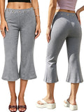 Womens Summer Cropped Pants Mid Rise Flare Trousers Stylish Casual Leg Pants with Silver Eyelet Capris