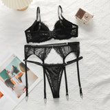 INENEMIS 3-Piece Black Bra Set Women lace sexy Lingerie sex Set Ladies Sexy Panty Underwear Set A2213