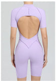 Summer Zipper Workout Jumpsuit Sports Overalls Women Running Fitness Short Sleeve Yoga Bodysuit