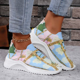 Lightweight Printed Slip On Flats Shoes Women Comfort Breathable Mesh Platform Sneakers Woman Plus Size Knitted Walking Shoes