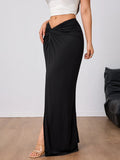 Elegant Black Skirt for Lady Folds High-waisted slit Women's Long Skirt Spring Summer Outfit Fashionable Casual Streetwear Women