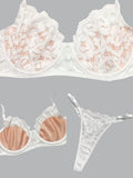 Sexy Mesh Sheer Underwire Push Up Lingerie Set Lace Lingerie Set No Padding White Floweral Bra and Panty Set